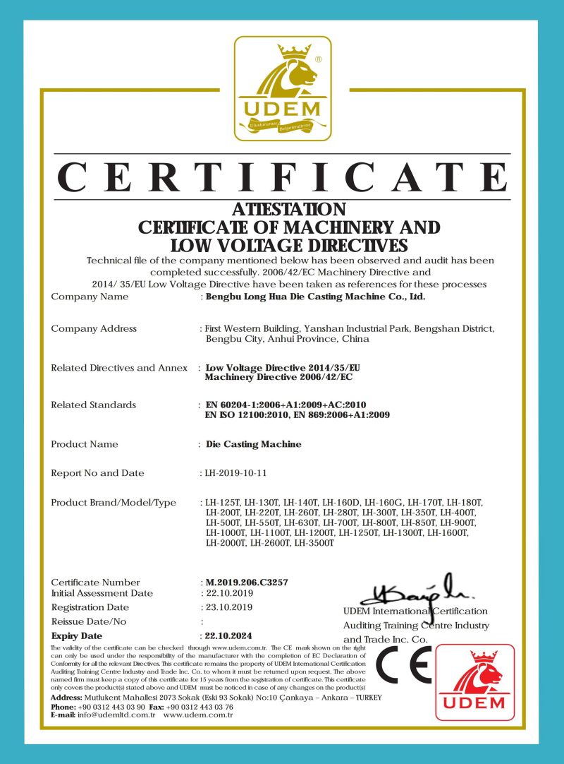 Certificado CE da máquina de fundição sob pressão Longhua